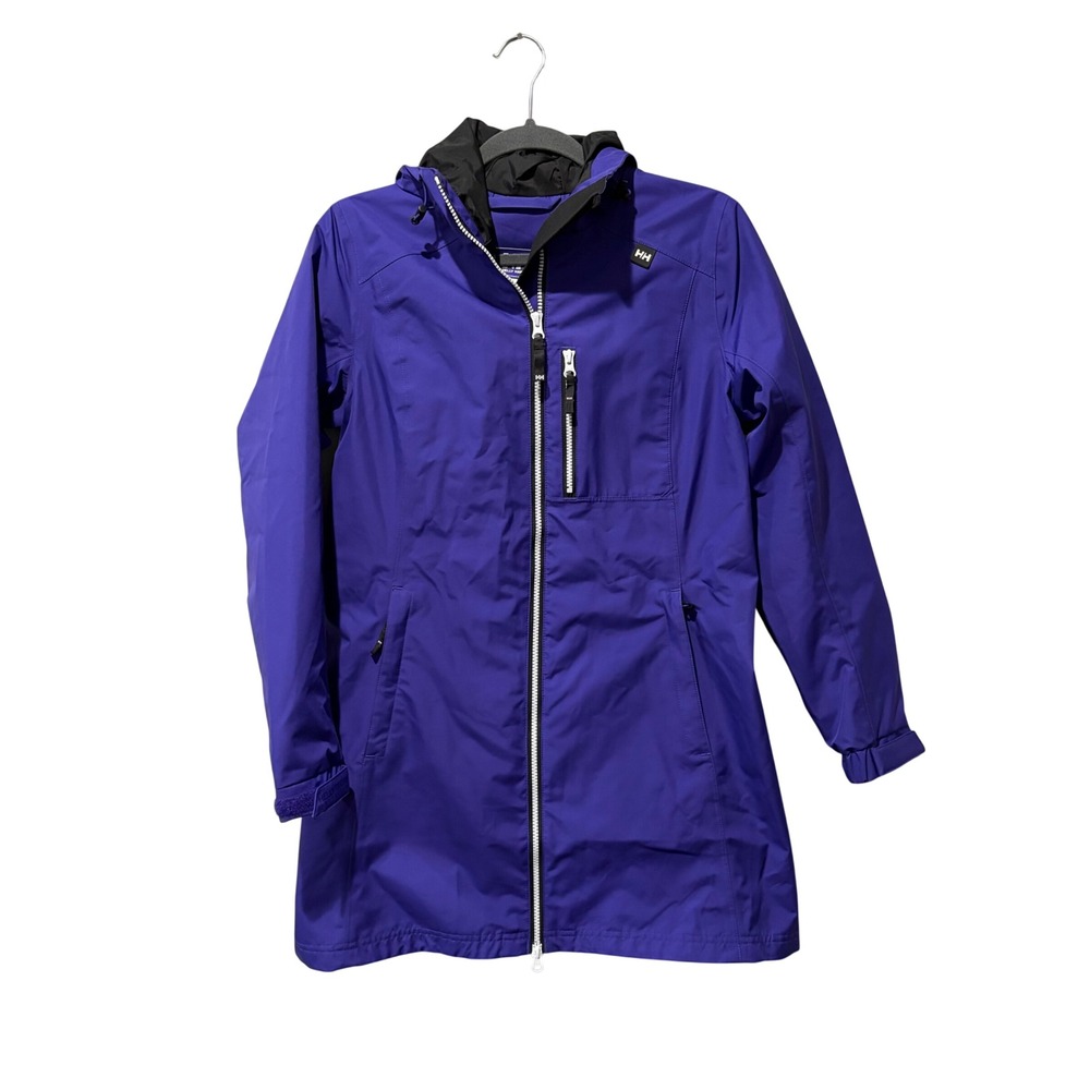 Helly Hansen Long Belfast Insulated Rain Jacket Women Small Purple Hooded Parka